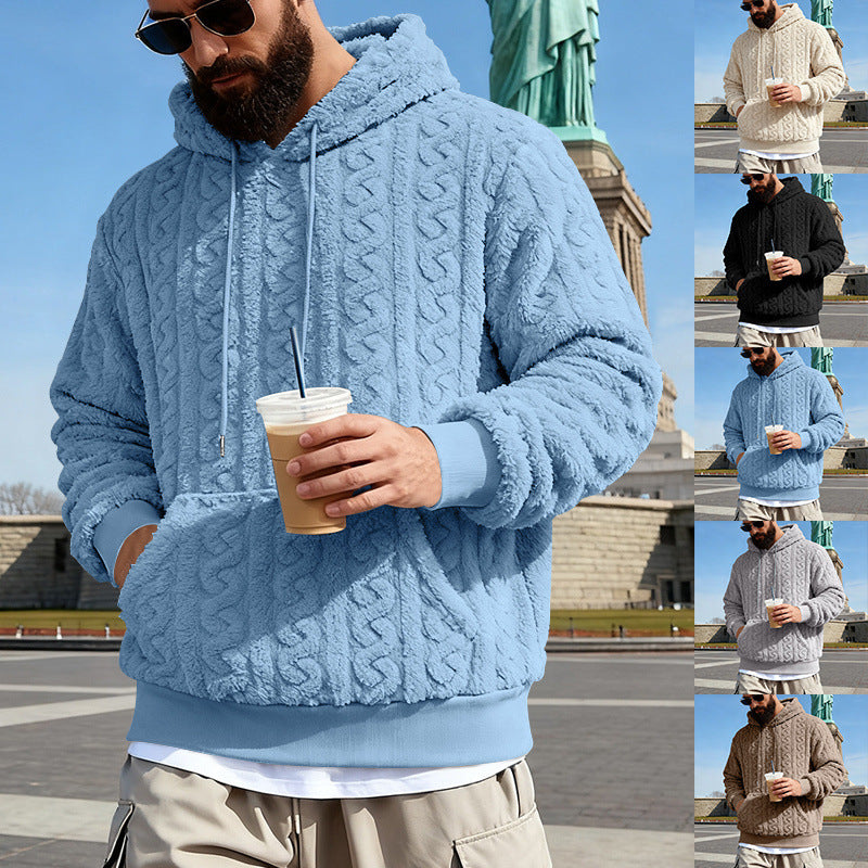 Herren Gefütterter Sherpa‑Hoodie mit Zopfmuster und Kapuze Drune