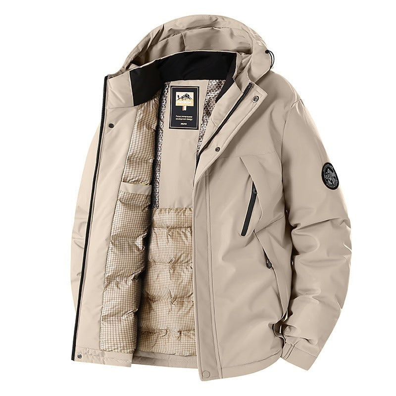 Herren Winddichte Thermo-Parka mit abnehmbarer Kapuze, Stehkragen & versteckten Reißverschlusstaschen Drune