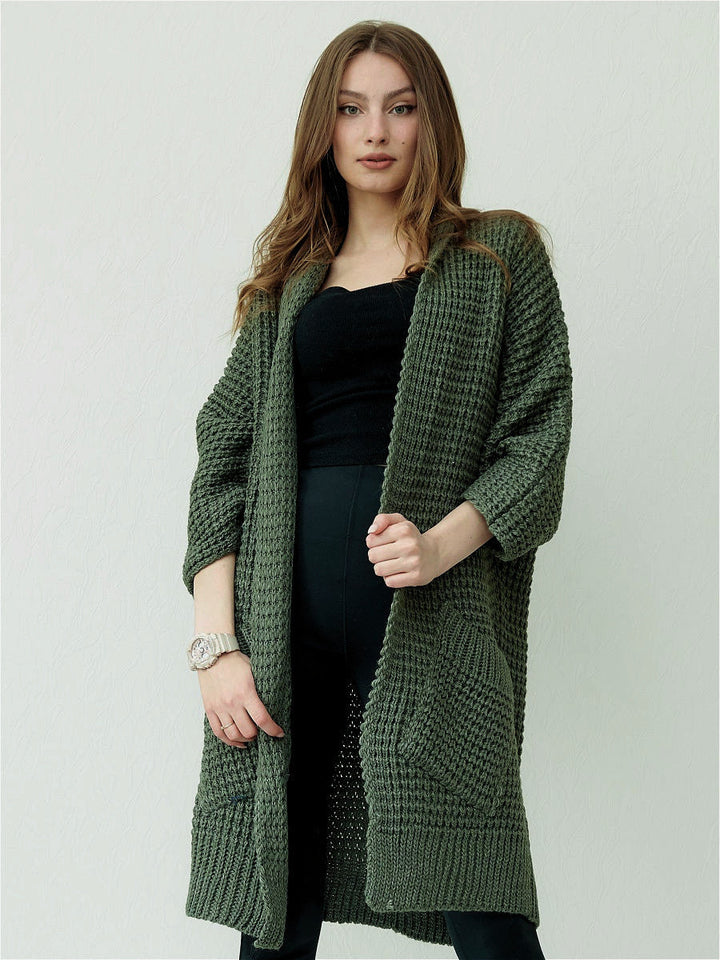 Drune | Strickjacke Übergroß Passform Offene Front Gerippte Kanten Paspeltaschen