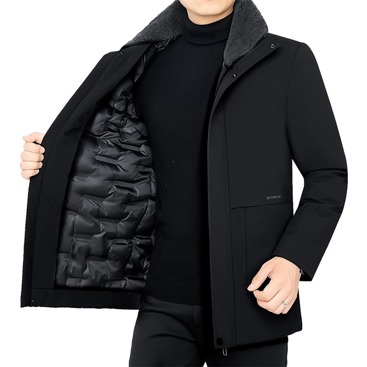 Herren Thermo-Winterkurzmantel mit luxuriösem Kunstfell-Innenfutter und Stehkragen Drune