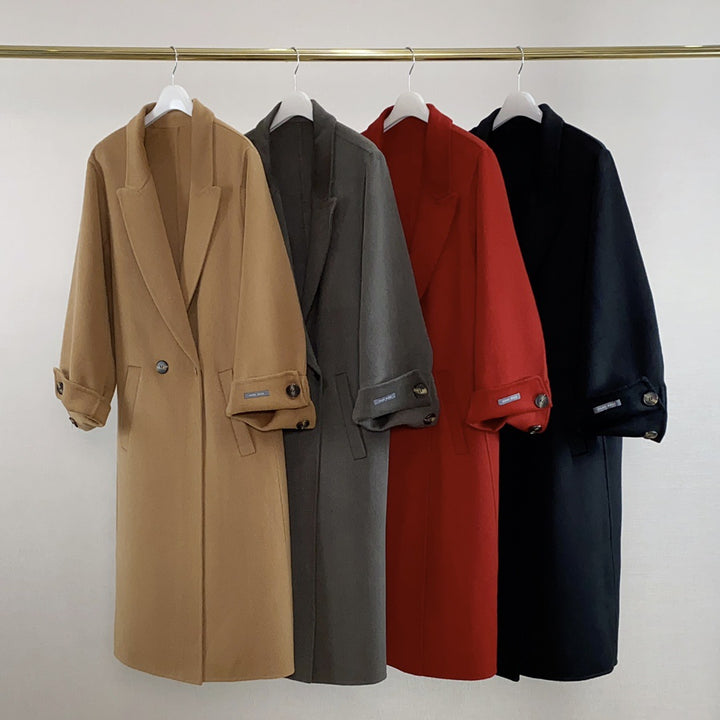 Damen Langer Wollmantel mit Bindegürtel, Oversize‑Silhouette und Ballonärmeln Drune