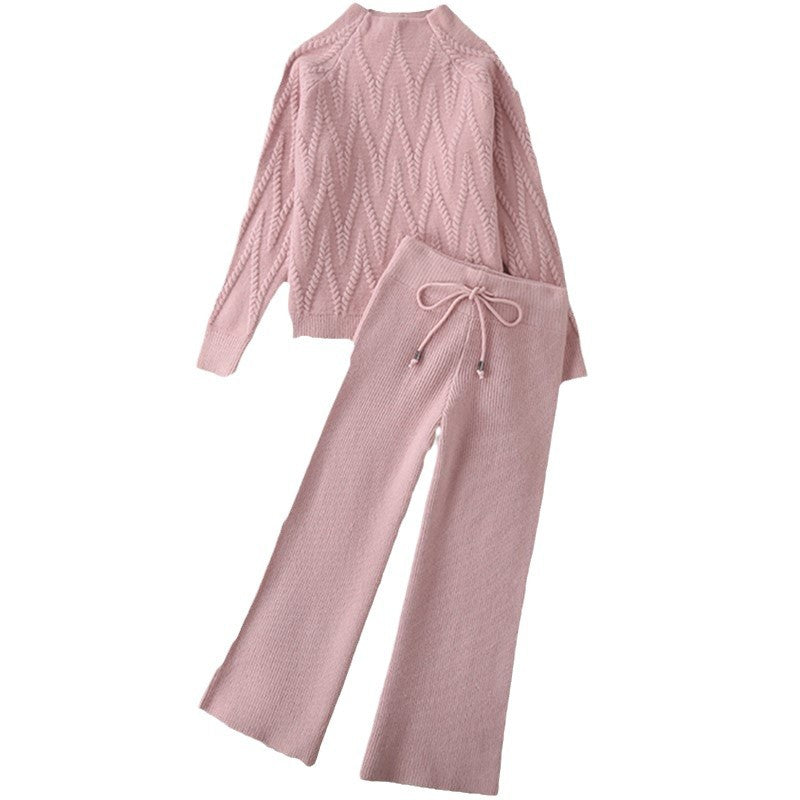 Damen gemütliches Strickensemble mit raffiniertem Zopfmuster Drune
