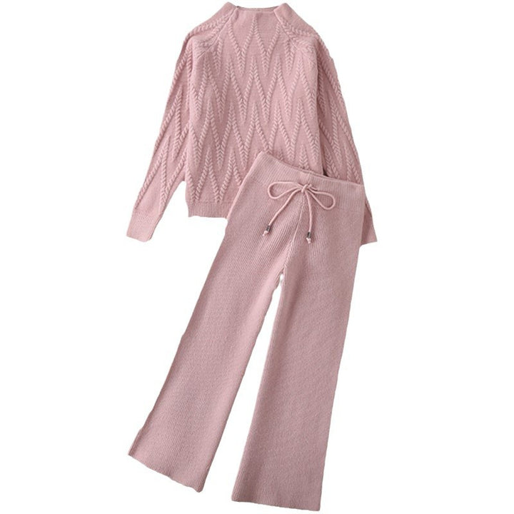 Damen gemütliches Strickensemble mit raffiniertem Zopfmuster Drune