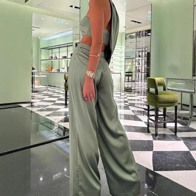 Damen Elegantes Zweiteiliges Set mit asymmetrischem Oberteil und weit geschnittener Hose Drune