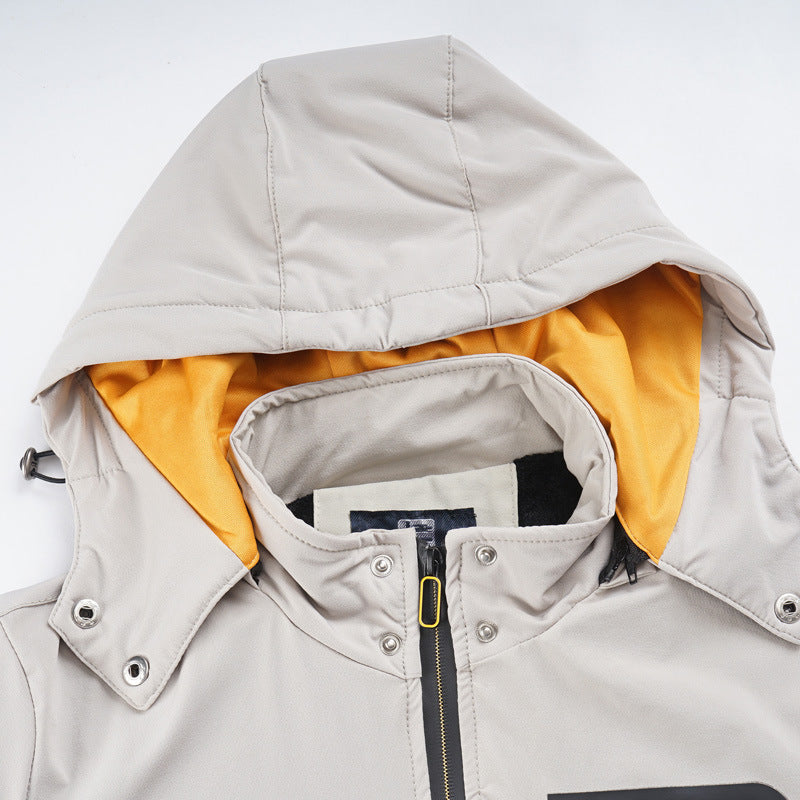 Herren Leichter technischer Kapuzenblouson mit wasserdichter Brusttasche und gerippten Kontrastbündchen Drune