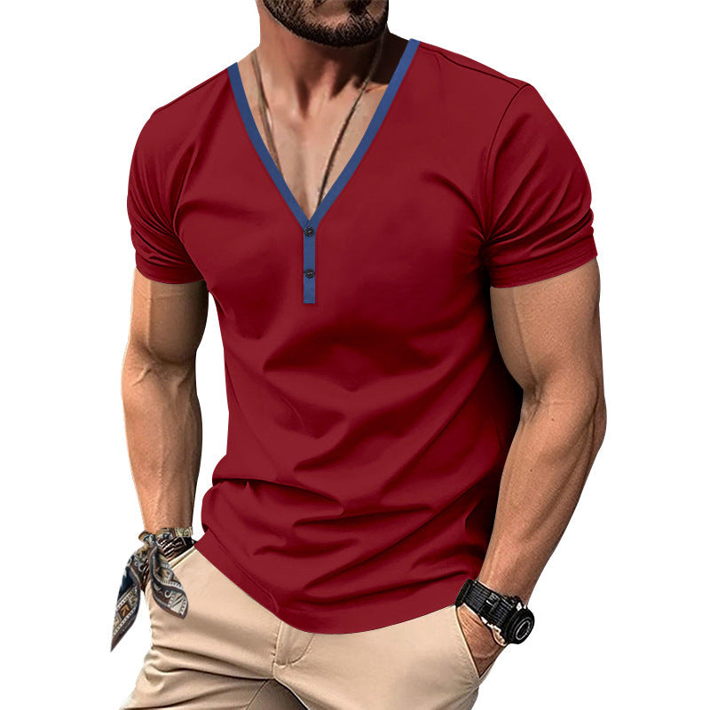 Herren Kurzarm-Henley-Shirt mit modernen Akzenten und Knopfleiste Drune