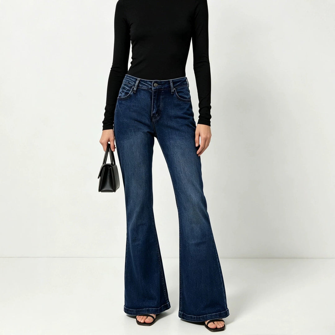 Damen nan High-Waist Flared-Jeans mit taillierendem Bund und weitem Schlag Drune