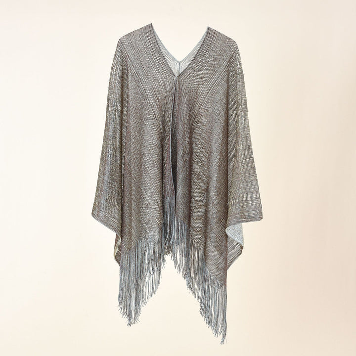Damen Feinstrick-Mesh-Stola mit Metallic-Glanz und langen Fransen Drune