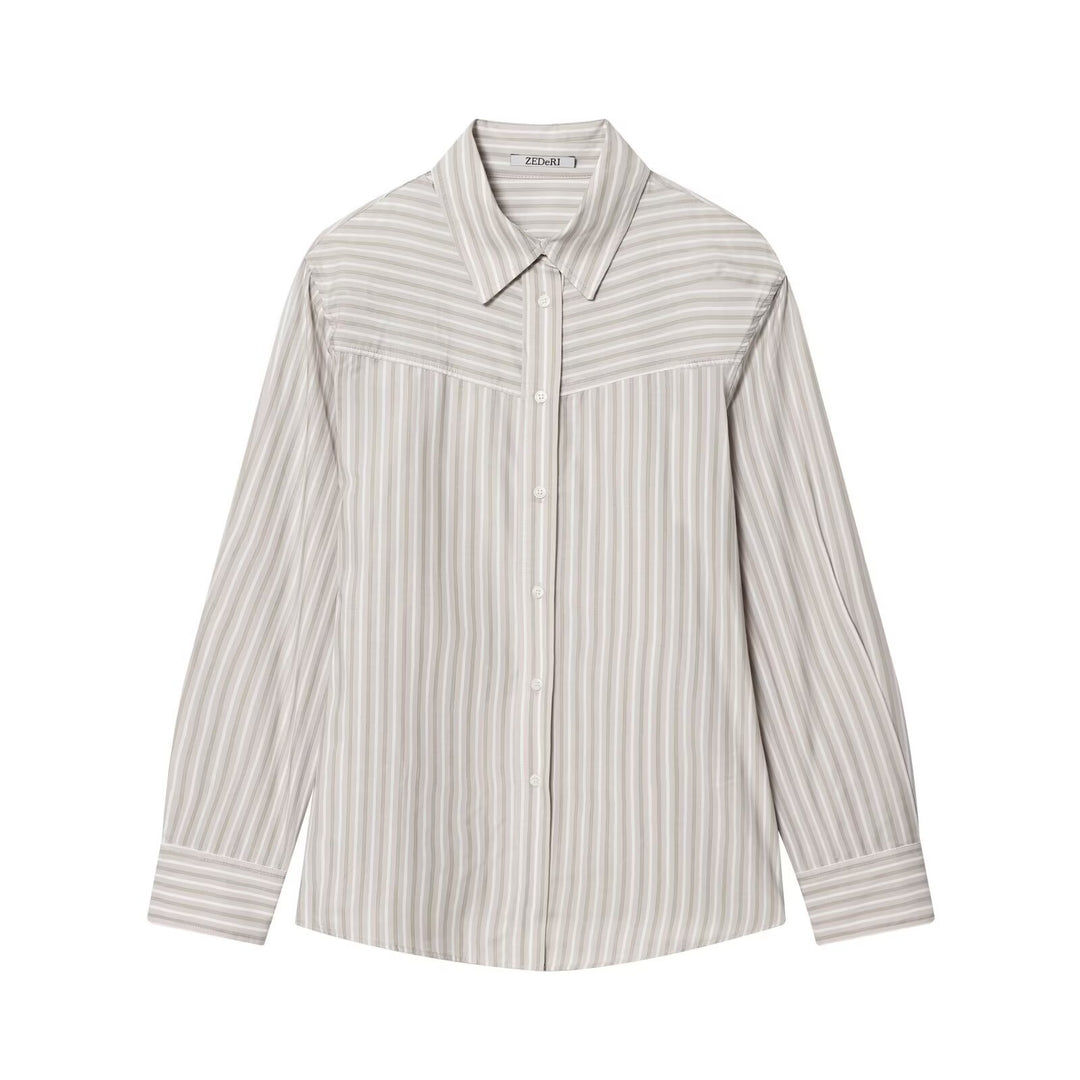 Damen Gestreifte Oversize‑Hemdbluse mit Western‑Yoke Drune