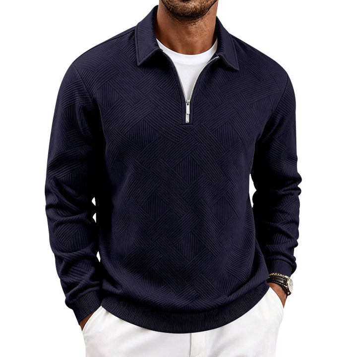 Herren Feinstrukturierter Halbzip-Pullover mit grafischer Waffelstrick-Optik und Stehkragen Drune