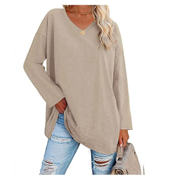 Damen Lässiges V-Ausschnitt Sweatshirt mit langen Ärmeln und asymmetrischem Saum Drune