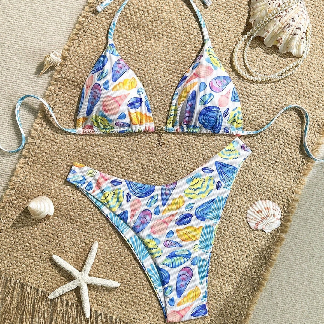 Damen fröhlicher Blumenmuster-Bikini mit Rüschen Drune