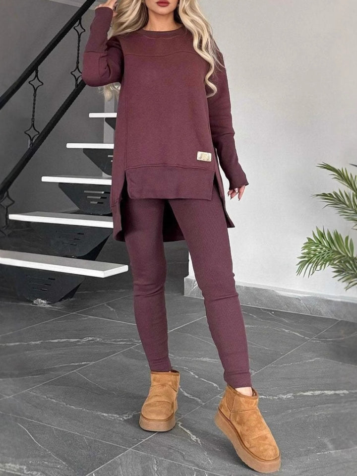 Damen Lässiges Langarm Sweatshirt-Set mit asymmetrischem Schnitt und praktischen Taschen Drune