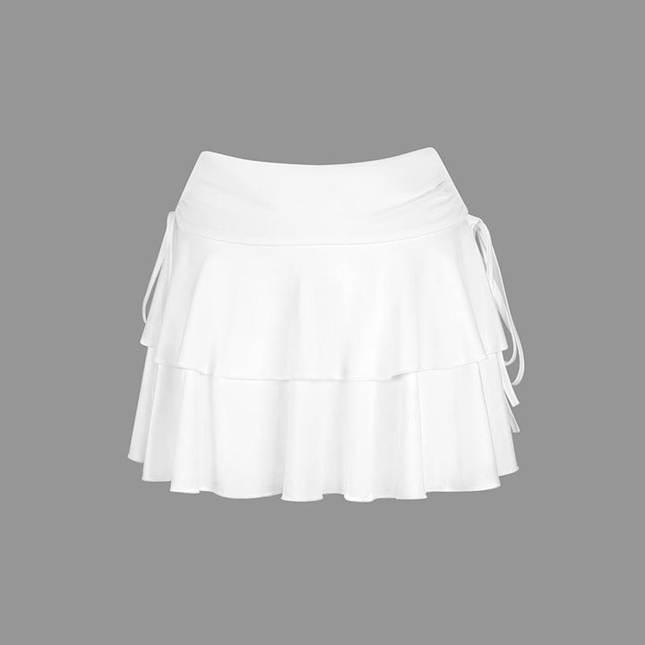 Damen Sportlicher Tennisrock mit Rüschendetails und seitlichen Kordeln Drune