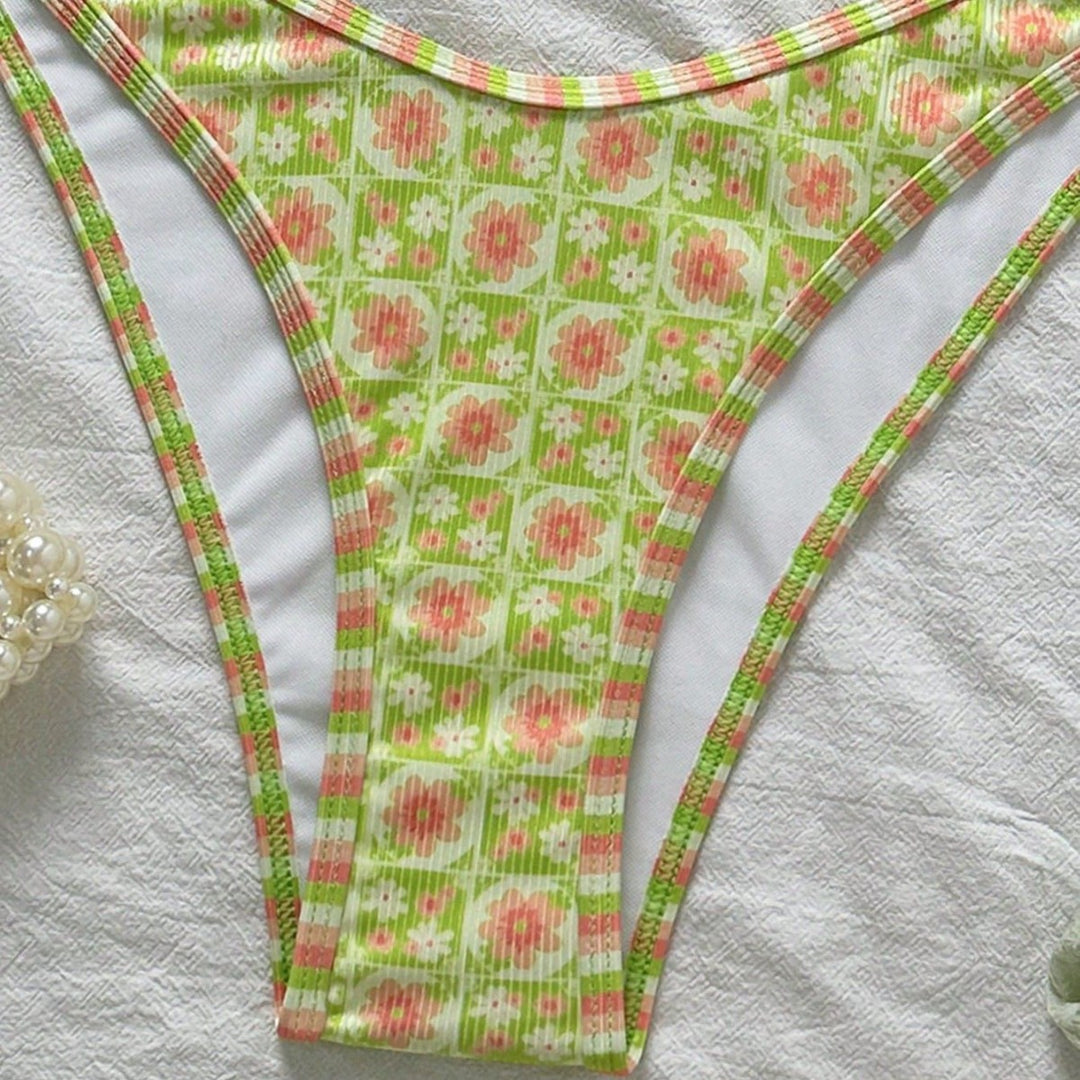 Damen Triangel-Bikini mit frischem Blumendruck und verstellbaren Trägern Drune