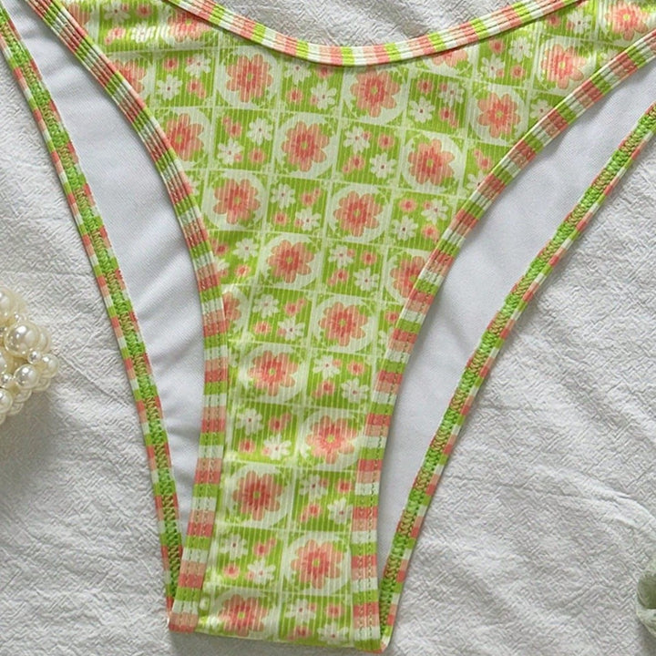 Damen Triangel-Bikini mit frischem Blumendruck und verstellbaren Trägern Drune
