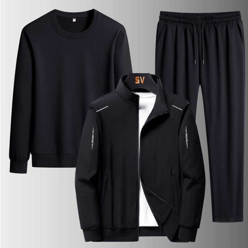 Herren Dreiteiliges Freizeit-Trainingsset aus French-Terry mit Kapuzenjacke, Rundhals-Sweat & tapered Jogginghose Drune