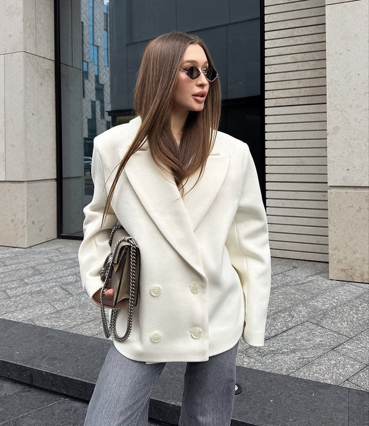 Drune | Village Beige Wolljacke mit Doppelter Brust