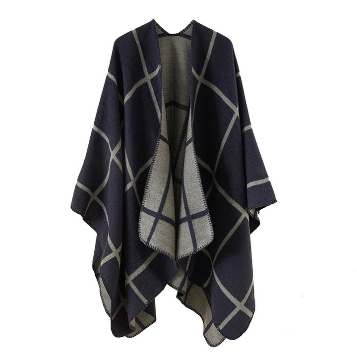 Damen Reversibler Oversize-Umhang mit großem Karomuster und offener Front Drune