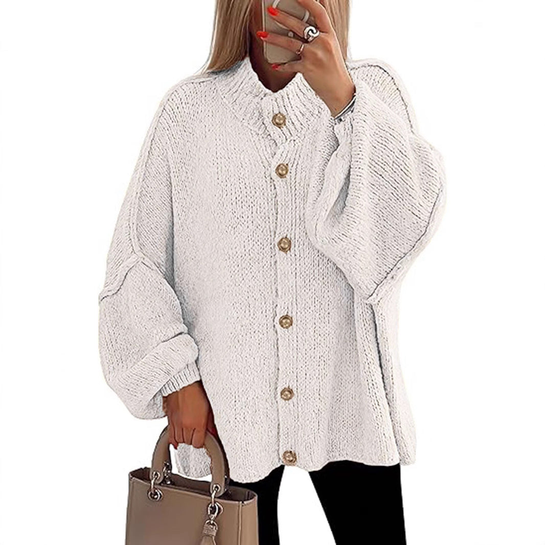 Damen oversized Strickjacke mit Knopfverschluss Drune