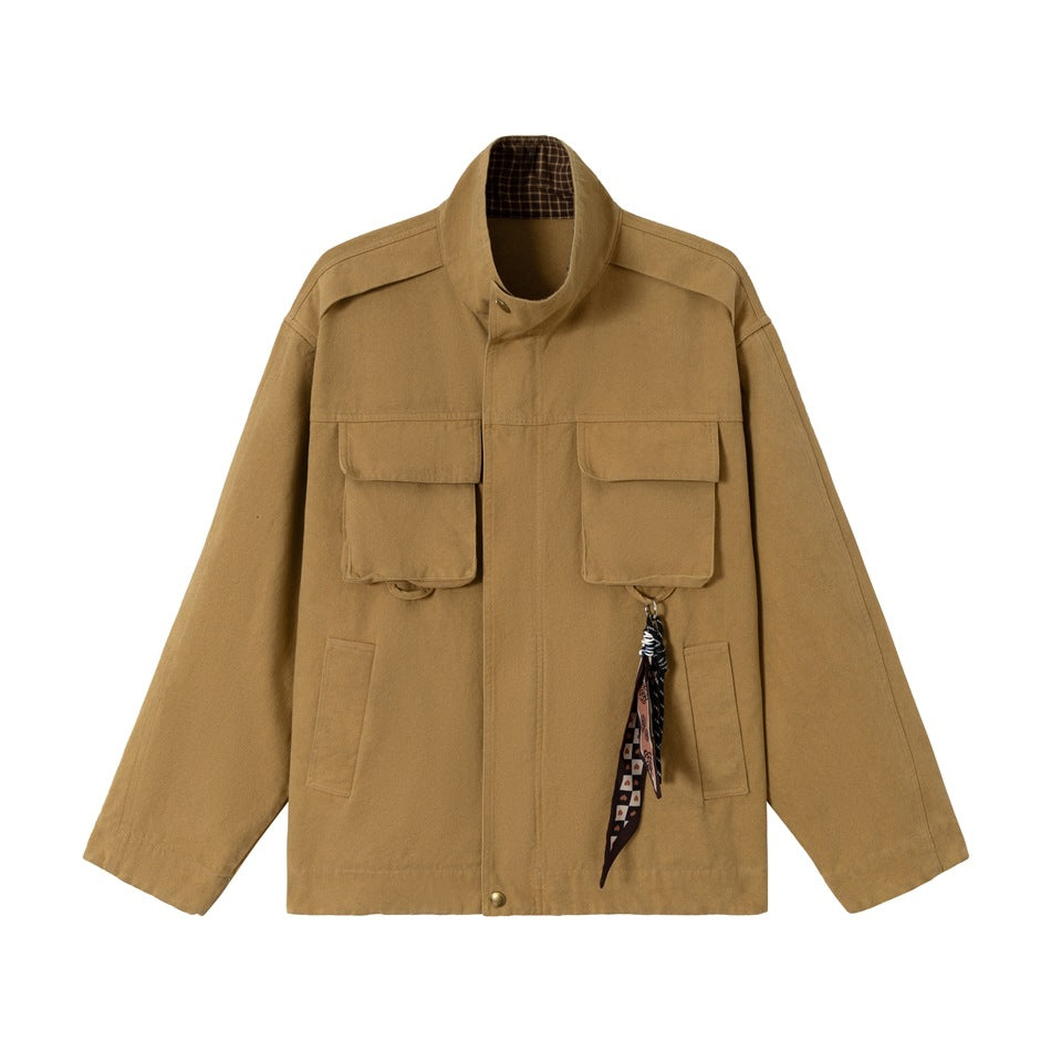 Herren Kurz geschnittene robuste Fieldjacke aus Baumwollcanvas mit Stehkragen und aufgesetzten Taschen Drune