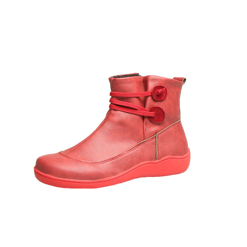 Damen nan gefütterte knöchelhohe Winterstiefelette mit elastischem Zierriemen, dekorativen Knopfdetails und rutschfester Leichtsohle Drune
