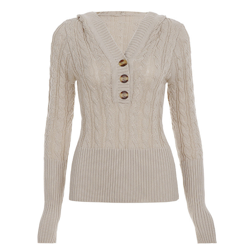 Damen Feinstrick-Pullover mit Zopfstrick, V‑Kragen mit Knopfleiste und breitem Rippbund Drune