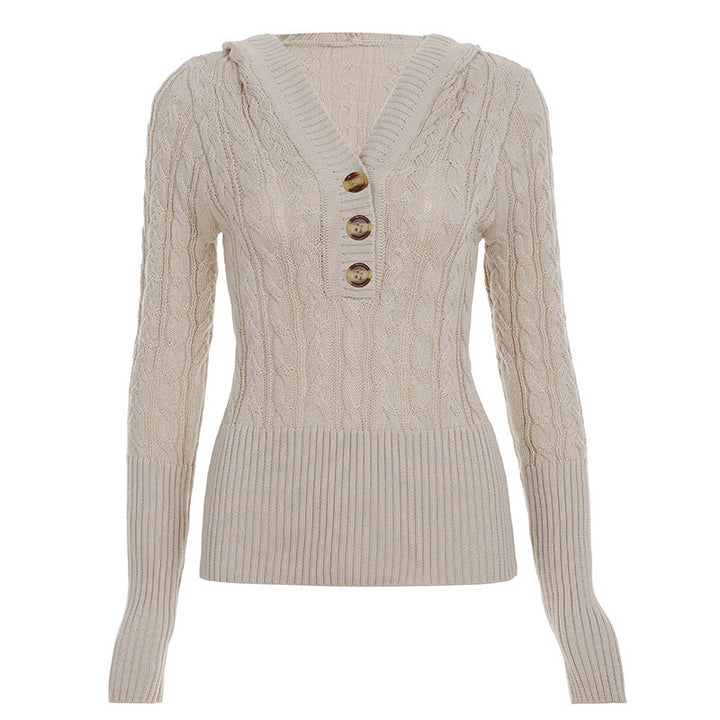 Damen Feinstrick-Pullover mit Zopfstrick, V‑Kragen mit Knopfleiste und breitem Rippbund Drune