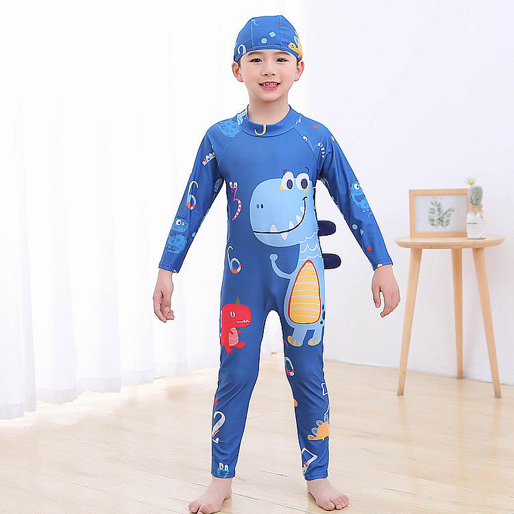 Jungen UV-Schutz Schwimmanzug mit langen Ärmeln und süßem Dinosaurier-Motiv Drune