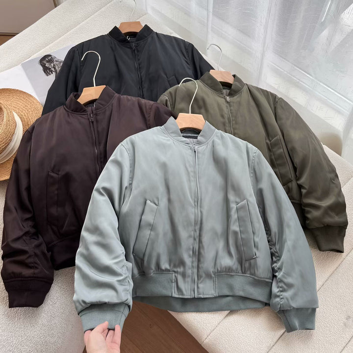Damen sportliche Bomberjacke mit hohem Kragen und bequemen Seitentaschen Drune