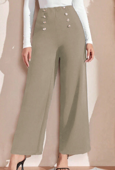 Damen Hochwaisted Weite Hose mit dekorativen Knöpfen Drune