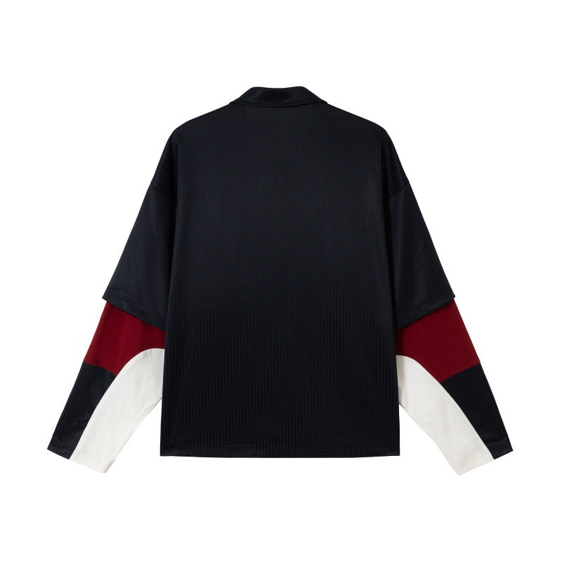 Unisex Langärmeliges Rugby‑Polo im Oversize‑Cut mit Colorblock‑Ärmeln und Logostickerei Drune