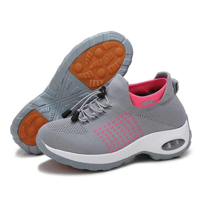 Damen nan atmungsaktive gestrickte Plateausneaker mit Luftkissenfederung und elastischem Schaft Drune