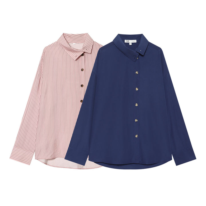 Damen Oversize-Hemdbluse mit durchgehender Knopfleiste und abgerundetem Saum Drune