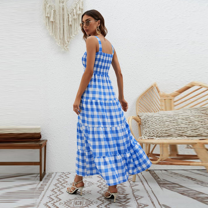 Damen Luftiges Maxikleid mit Karomuster und elastischem Oberteil Drune
