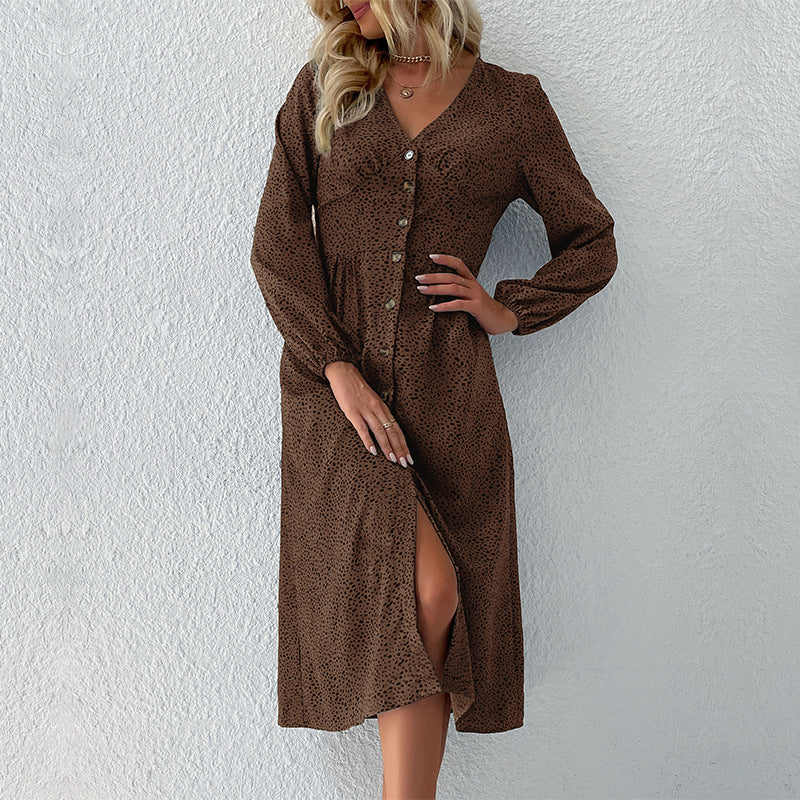 Damen Elegantes Knielanges Kleid mit Knopfverschluss Drune