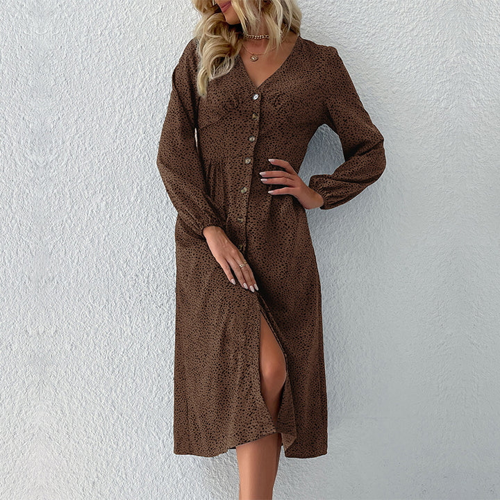 Damen Elegantes Knielanges Kleid mit Knopfverschluss Drune