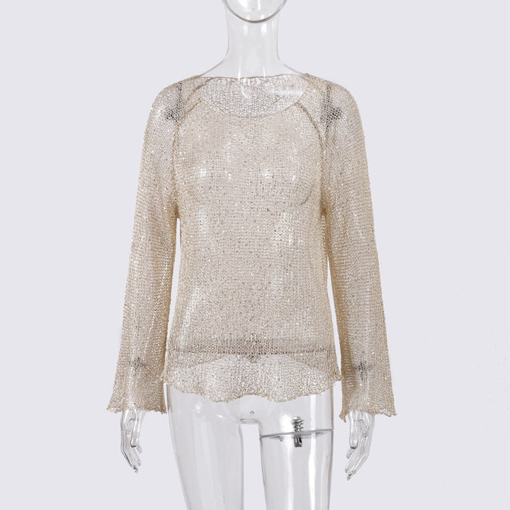 Damen lässiger Knit-Pullover mit transparentem Design Drune