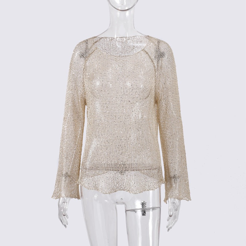 Damen lässiger Knit-Pullover mit transparentem Design Drune