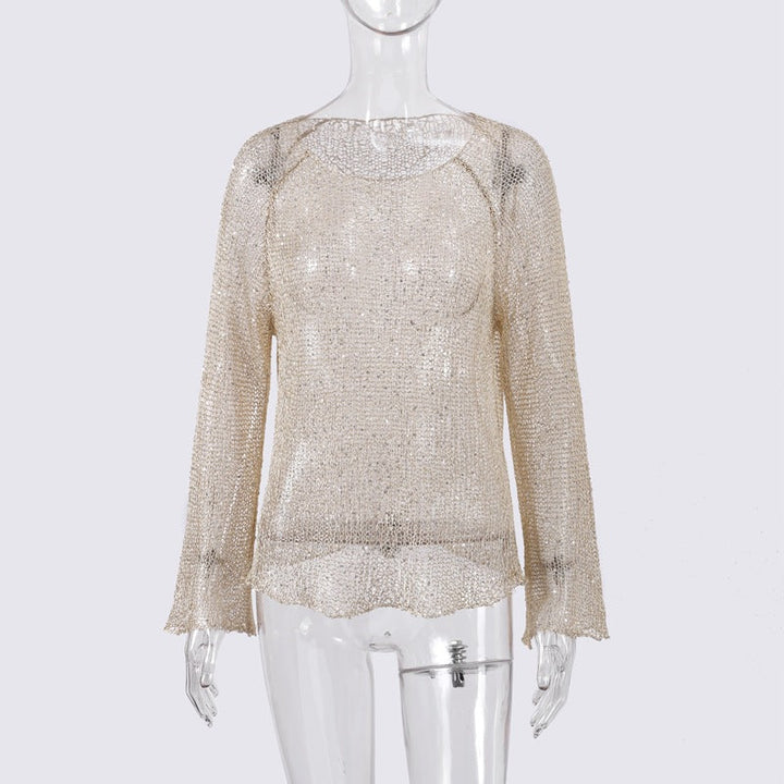 Damen lässiger Knit-Pullover mit transparentem Design Drune