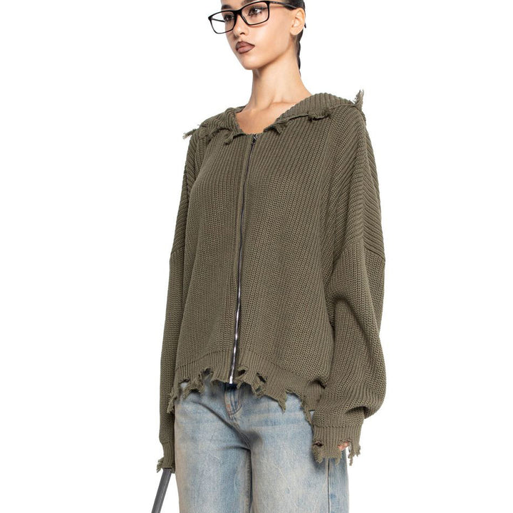 Damen lässiger Kapuzenpullover mit modischem Riss-Design und weit geschnittenen Ärmeln Drune