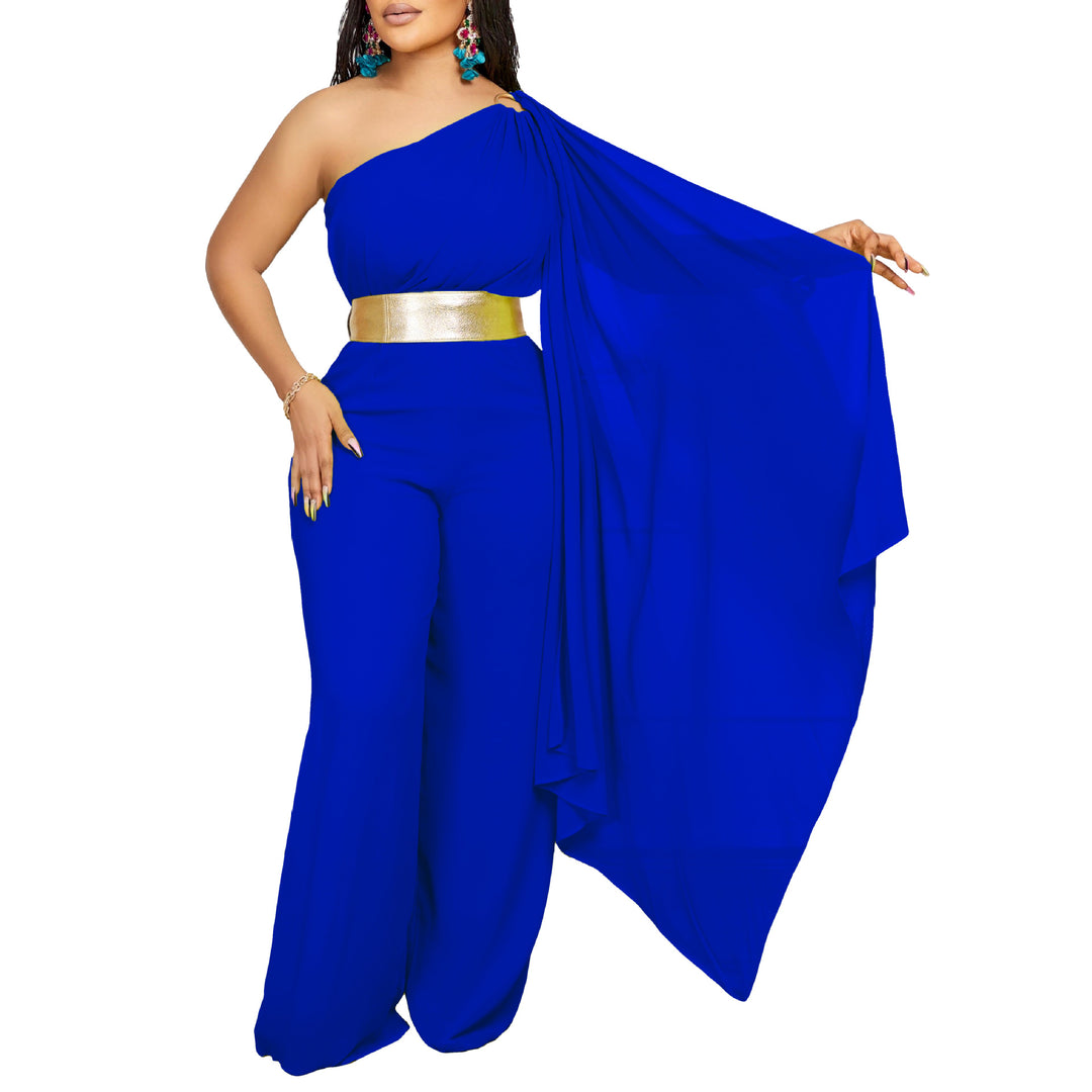 Damen Eleganter Einteiler mit asymmetrischem Design und schimmerndem Gürtel Drune