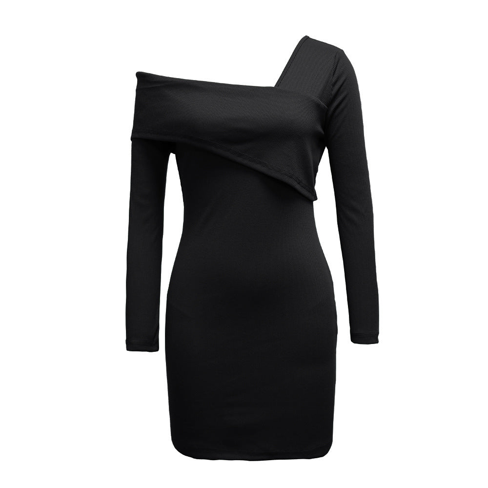 Damen Einseitiges Mini-Kleid mit asymmetrischem Ausschnitt und langen Ärmeln Drune