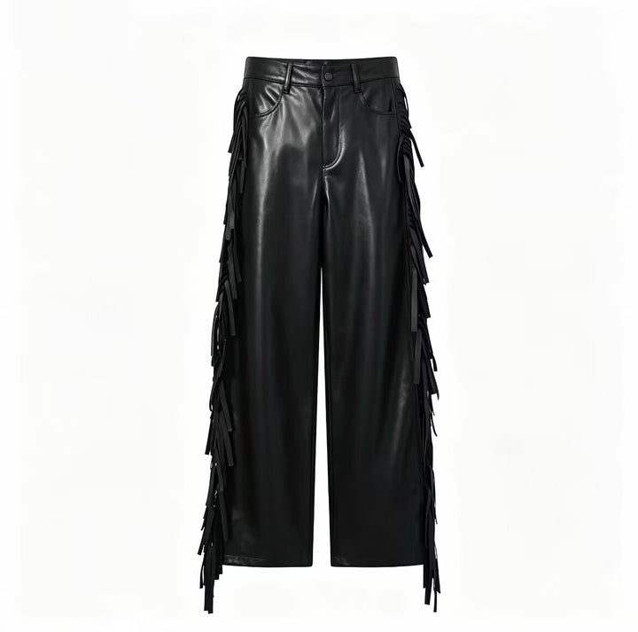 Damen Weite Kunstleder-Culotte mit seitlichen Fransen Drune