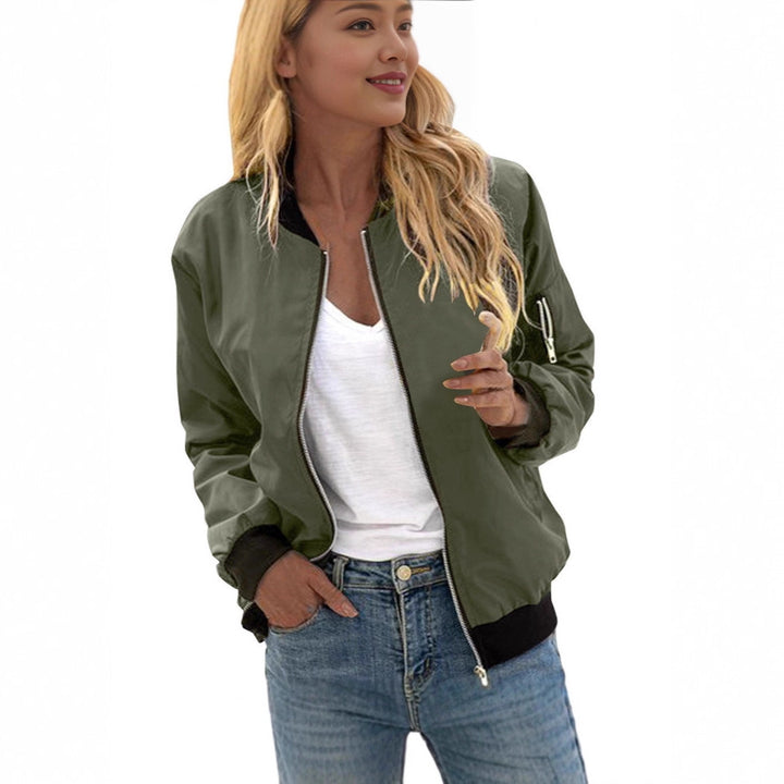 Damen Leichte Bomberjacke mit Reißverschluss Rippbündchen und Ärmeltasche Drune