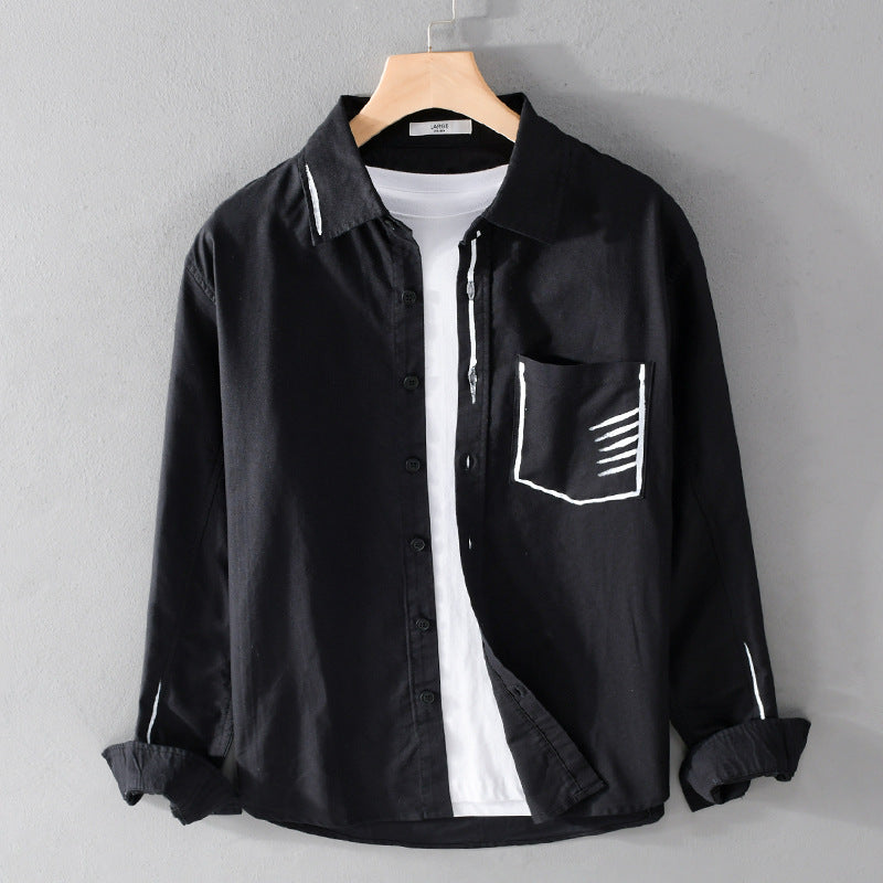 Herren Leichtes Baumwoll-Overshirt mit Kontrastnaht und aufgesetzter Brusttasche Drune