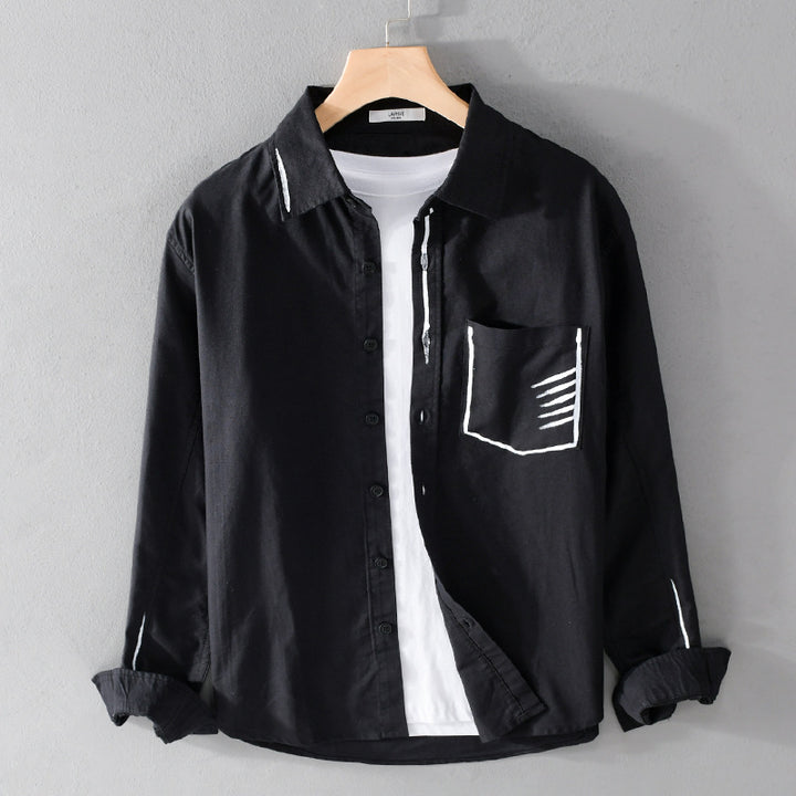 Herren Leichtes Baumwoll-Overshirt mit Kontrastnaht und aufgesetzter Brusttasche Drune