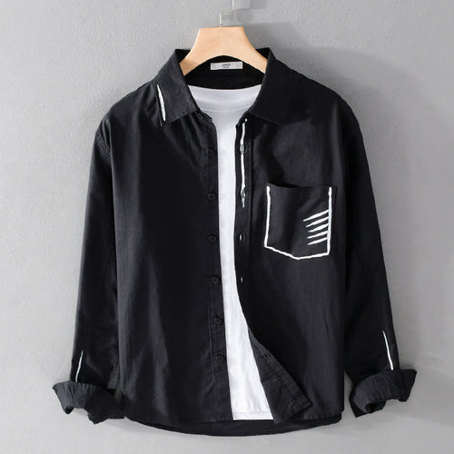 Herren Leichtes Baumwoll-Overshirt mit Kontrastnaht und aufgesetzter Brusttasche Drune