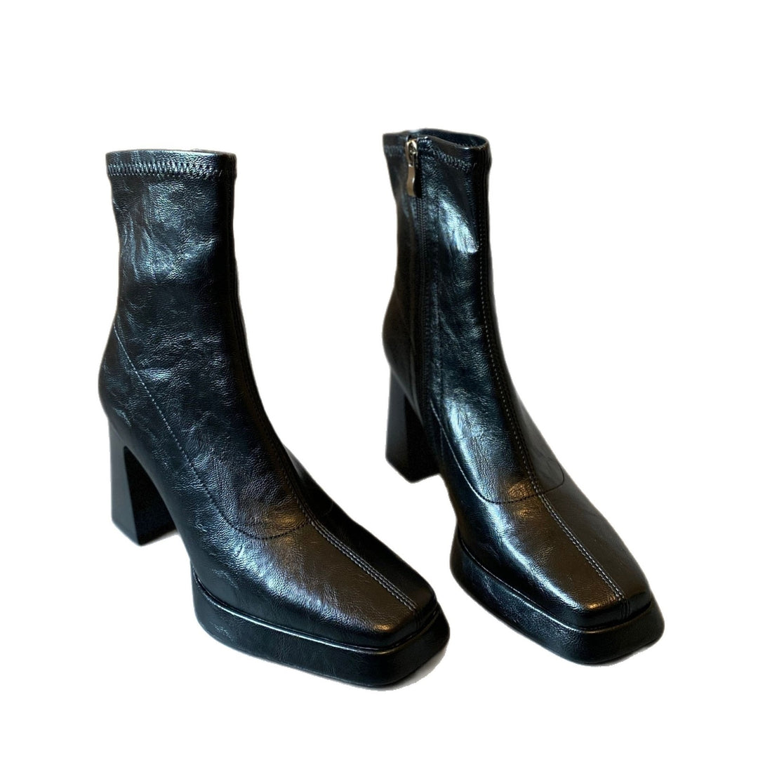 Damen Knöchelhohe Stiefelette mit geteilter Vorderblattform, weichem Nappaleder und sculpted Blockabsatz Drune