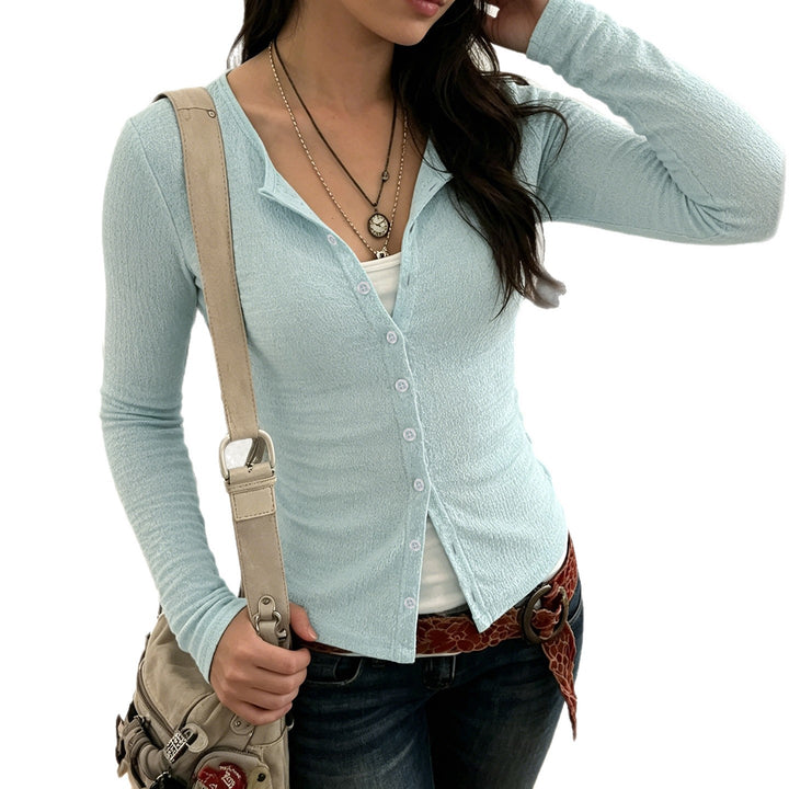 Damen Strukturierter Longsleeve-Cardigan mit taillierter Passform und V‑Ausschnitt Drune